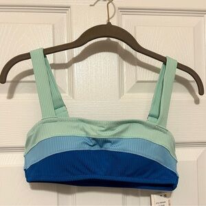 Size Medium Jessica Simpson Bikini Top, Blue Teal Aqua Stripe Colorblock NWT